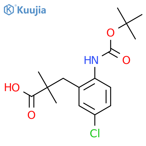 3-(2-{(tert-butoxy)carbonylamino}-5-chlorophenyl)-2,2-dimethylpropanoic acid structure