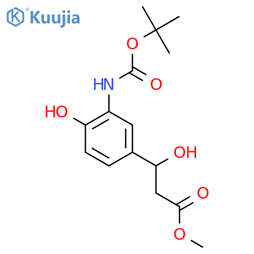 methyl 3-(3-{(tert-butoxy)carbonylamino}-4-hydroxyphenyl)-3-hydroxypropanoate structure