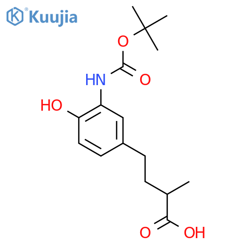 4-(3-{(tert-butoxy)carbonylamino}-4-hydroxyphenyl)-2-methylbutanoic acid structure