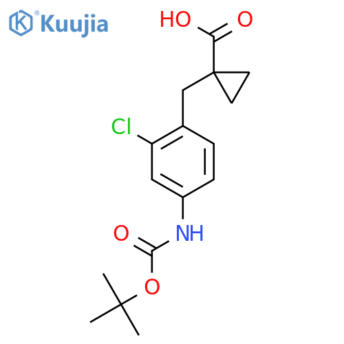 1-(4-{(tert-butoxy)carbonylamino}-2-chlorophenyl)methylcyclopropane-1-carboxylic acid structure