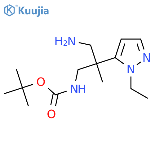 tert-butyl N-3-amino-2-(1-ethyl-1H-pyrazol-5-yl)-2-methylpropylcarbamate structure