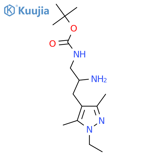 tert-butyl N-2-amino-3-(1-ethyl-3,5-dimethyl-1H-pyrazol-4-yl)propylcarbamate structure