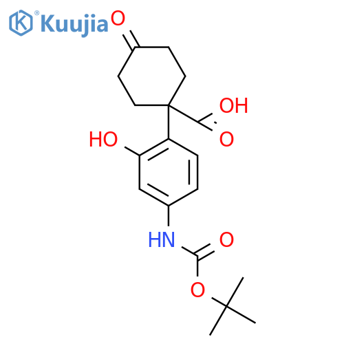 1-(4-{(tert-butoxy)carbonylamino}-2-hydroxyphenyl)-4-oxocyclohexane-1-carboxylic acid structure