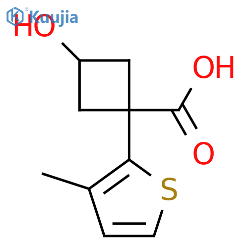 3-hydroxy-1-(3-methylthiophen-2-yl)cyclobutane-1-carboxylic acid structure