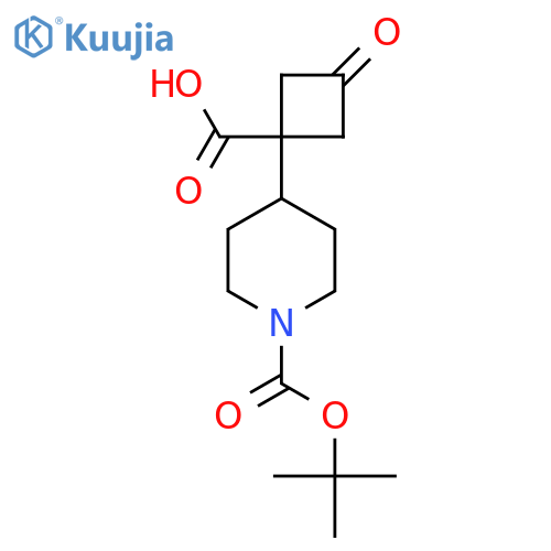 1-{1-(tert-butoxy)carbonylpiperidin-4-yl}-3-oxocyclobutane-1-carboxylic acid structure