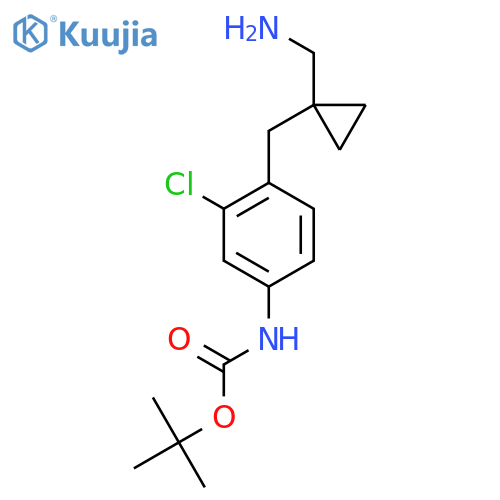 tert-butyl N-(4-{1-(aminomethyl)cyclopropylmethyl}-3-chlorophenyl)carbamate structure