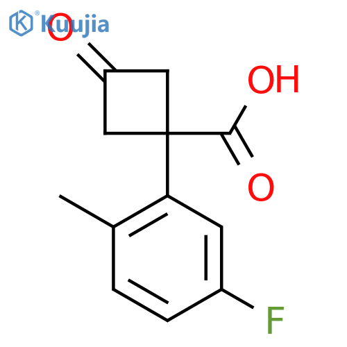 1-(5-fluoro-2-methylphenyl)-3-oxocyclobutane-1-carboxylic acid structure