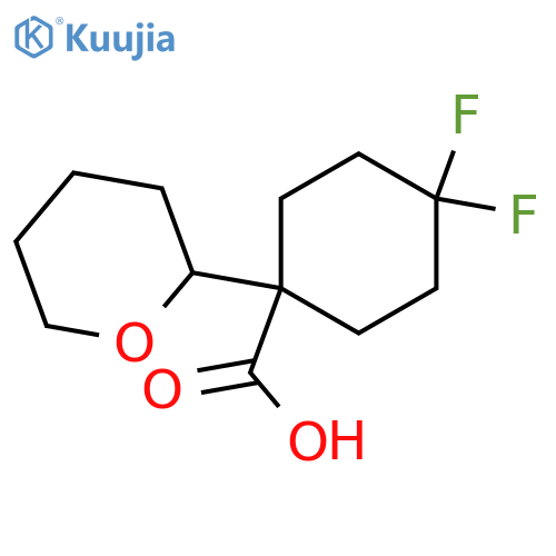 4,4-difluoro-1-(oxan-2-yl)cyclohexane-1-carboxylic acid structure