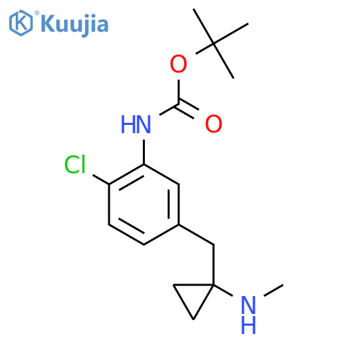 tert-butyl N-(2-chloro-5-{1-(methylamino)cyclopropylmethyl}phenyl)carbamate structure