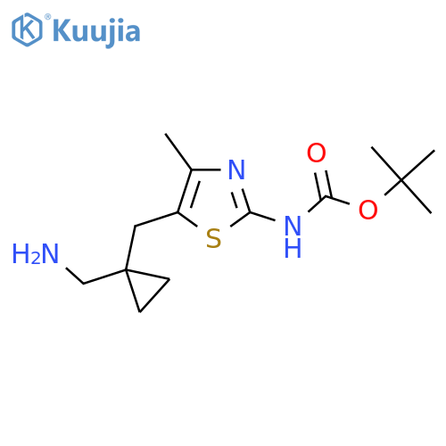 tert-butyl N-(5-{1-(aminomethyl)cyclopropylmethyl}-4-methyl-1,3-thiazol-2-yl)carbamate structure