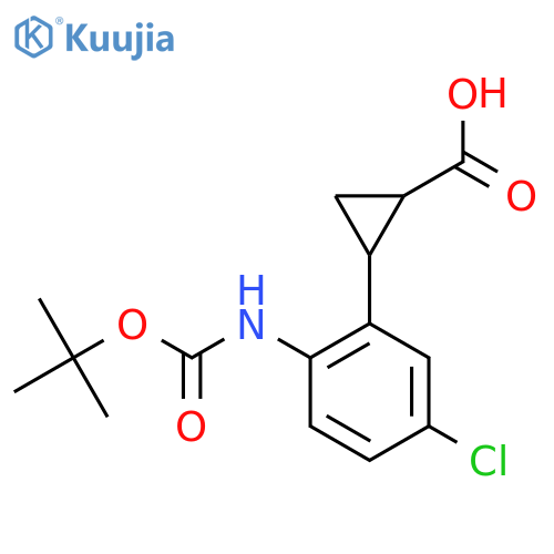 2-(2-{(tert-butoxy)carbonylamino}-5-chlorophenyl)cyclopropane-1-carboxylic acid structure