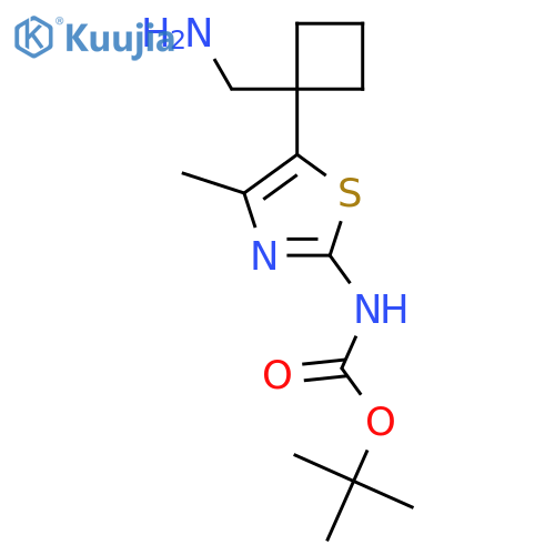 tert-butyl N-{5-1-(aminomethyl)cyclobutyl-4-methyl-1,3-thiazol-2-yl}carbamate structure
