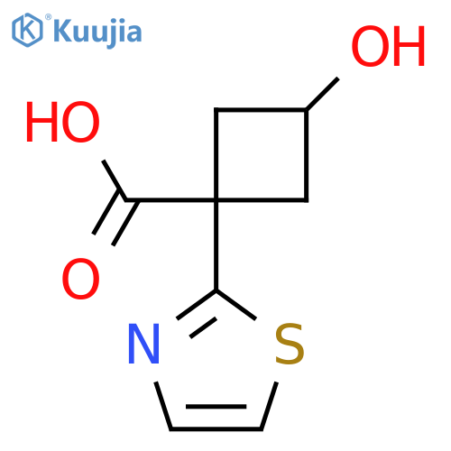 3-hydroxy-1-(1,3-thiazol-2-yl)cyclobutane-1-carboxylic acid structure
