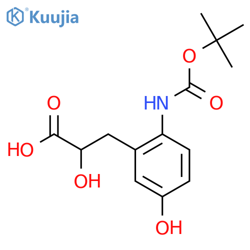 3-(2-{(tert-butoxy)carbonylamino}-5-hydroxyphenyl)-2-hydroxypropanoic acid structure