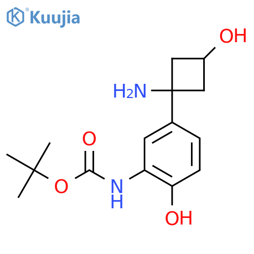 tert-butyl N-5-(1-amino-3-hydroxycyclobutyl)-2-hydroxyphenylcarbamate structure