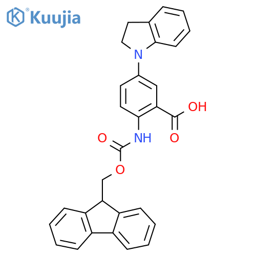 5-(2,3-dihydro-1H-indol-1-yl)-2-({[(9H-fluoren-9-yl)methoxy]carbonyl}amino)benzoic acid structure