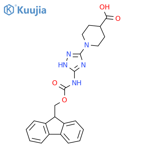 1-[5-({[(9H-fluoren-9-yl)methoxy]carbonyl}amino)-4H-1,2,4-triazol-3-yl]piperidine-4-carboxylic acid structure