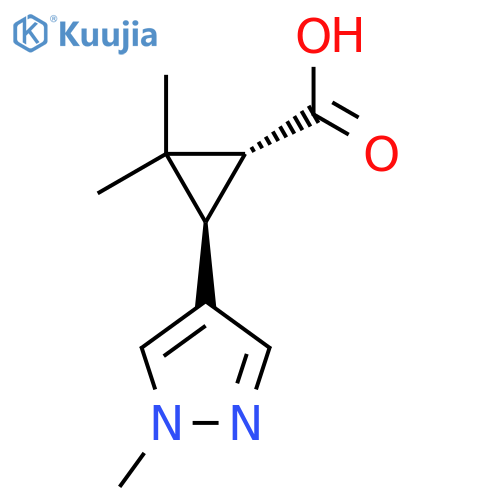 rac-(1R,3R)-2,2-dimethyl-3-(1-methyl-1H-pyrazol-4-yl)cyclopropane-1-carboxylic acid structure