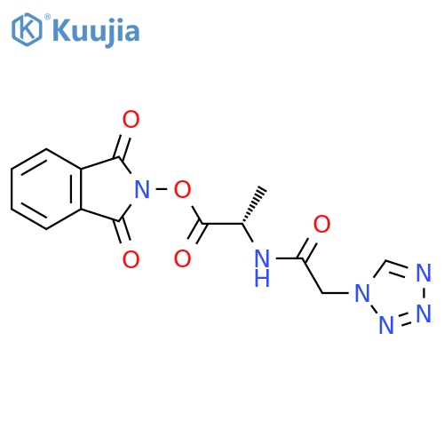 1,3-dioxo-2,3-dihydro-1H-isoindol-2-yl (2S)-2-[2-(1H-1,2,3,4-tetrazol-1-yl)acetamido]propanoate structure