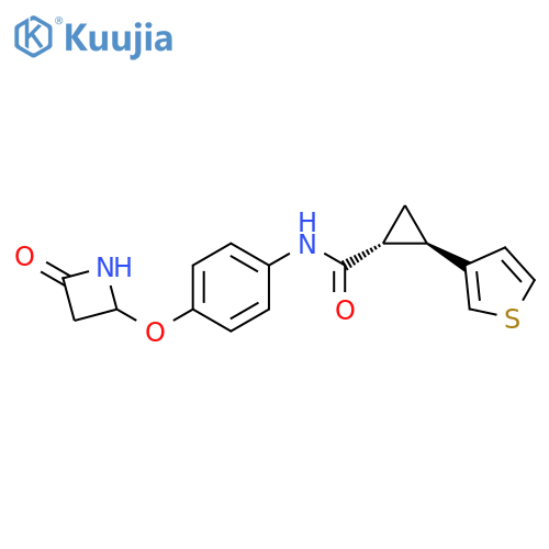 rel-(1R,2R)-N-[4-[(4-Oxo-2-azetidinyl)oxy]phenyl]-2-(3-thienyl)cyclopropanecarboxamide structure
