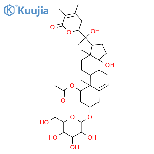 1-Acetyl-3,14,20-trihydroxywitha-5,24-dienolide 3-glucoside structure