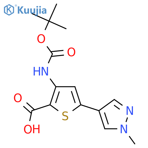 3-[(2-Methylpropan-2-yl)oxycarbonylamino]-5-(1-methylpyrazol-4-yl)thiophene-2-carboxylic acid structure