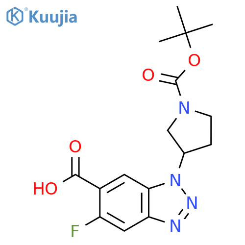 1-{1-[(tert-butoxy)carbonyl]pyrrolidin-3-yl}-5-fluoro-1H-1,2,3-benzotriazole-6-carboxylic acid structure