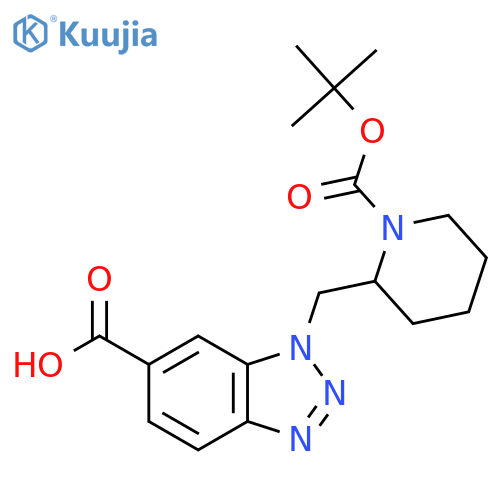 1-({1-[(tert-butoxy)carbonyl]piperidin-2-yl}methyl)-1H-1,2,3-benzotriazole-6-carboxylic acid structure