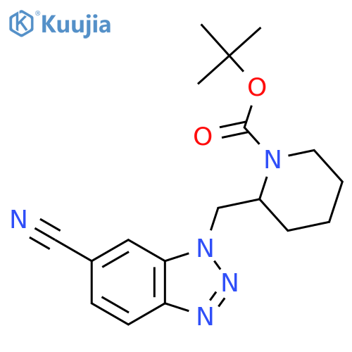 tert-butyl 2-[(6-cyano-1H-1,2,3-benzotriazol-1-yl)methyl]piperidine-1-carboxylate structure