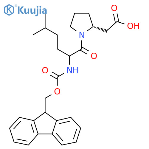 2-(2R)-1-2-({(9H-fluoren-9-yl)methoxycarbonyl}amino)-5-methylhexanoylpyrrolidin-2-ylacetic acid structure