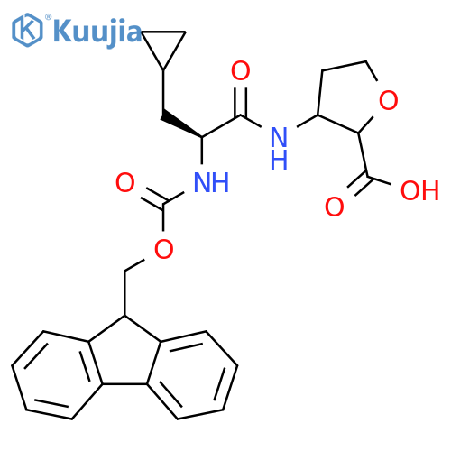 3-(2S)-3-cyclopropyl-2-({(9H-fluoren-9-yl)methoxycarbonyl}amino)propanamidooxolane-2-carboxylic acid structure