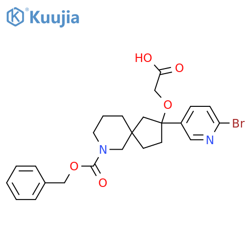 2-({7-[(Benzyloxy)carbonyl]-2-(6-bromopyridin-3-yl)-7-azaspiro[4.5]decan-2-yl}oxy)acetic acid structure