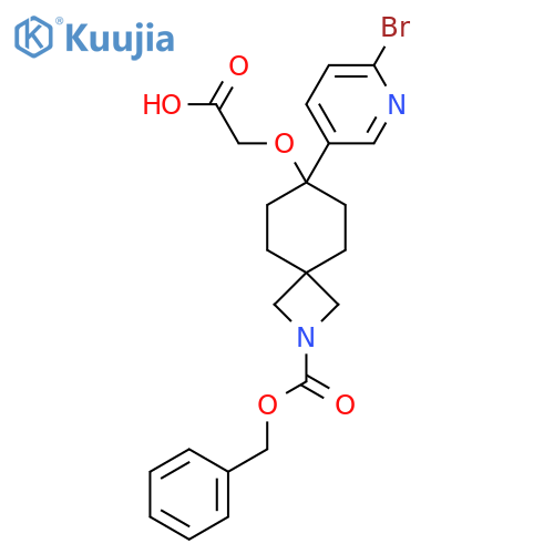 2-({2-[(Benzyloxy)carbonyl]-7-(6-bromopyridin-3-yl)-2-azaspiro[3.5]nonan-7-yl}oxy)acetic acid structure
