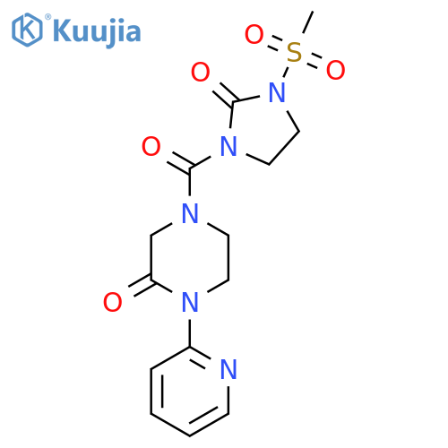 4-(3-methanesulfonyl-2-oxoimidazolidine-1-carbonyl)-1-(pyridin-2-yl)piperazin-2-one structure