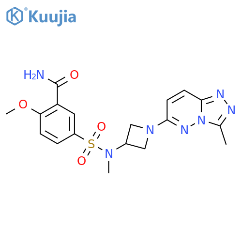 2-methoxy-5-methyl(1-{3-methyl-1,2,4triazolo4,3-bpyridazin-6-yl}azetidin-3-yl)sulfamoylbenzamide structure