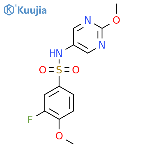 3-fluoro-4-methoxy-N-(2-methoxypyrimidin-5-yl)benzene-1-sulfonamide structure