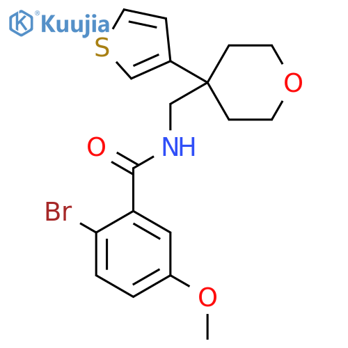 2-bromo-5-methoxy-N-{4-(thiophen-3-yl)oxan-4-ylmethyl}benzamide structure