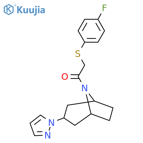 2-(4-fluorophenyl)sulfanyl-1-3-(1H-pyrazol-1-yl)-8-azabicyclo3.2.1octan-8-ylethan-1-one structure