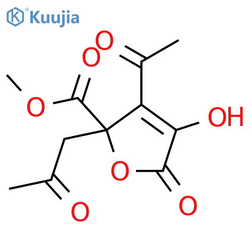 2-Furancarboxylic acid,3-acetyl-2,5-dihydro-4-hydroxy-5-oxo-2-(2-oxopropyl)-, methyl ester structure