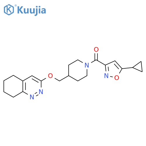 3-{1-(5-cyclopropyl-1,2-oxazole-3-carbonyl)piperidin-4-ylmethoxy}-5,6,7,8-tetrahydrocinnoline structure