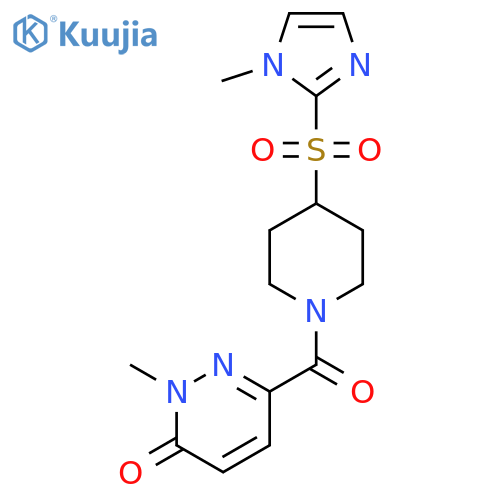 2-methyl-6-(4-((1-methyl-1H-imidazol-2-yl)sulfonyl)piperidine-1-carbonyl)pyridazin-3(2H)-one structure