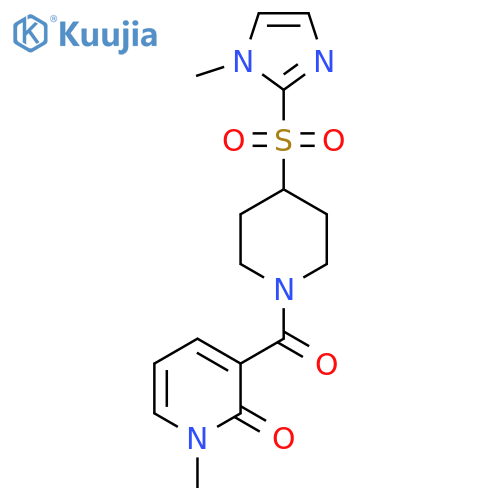 1-methyl-3-(4-((1-methyl-1H-imidazol-2-yl)sulfonyl)piperidine-1-carbonyl)pyridin-2(1H)-one structure