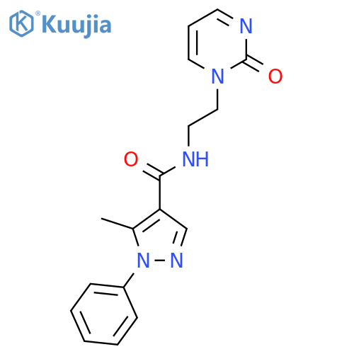 5-methyl-N-2-(2-oxo-1,2-dihydropyrimidin-1-yl)ethyl-1-phenyl-1H-pyrazole-4-carboxamide structure