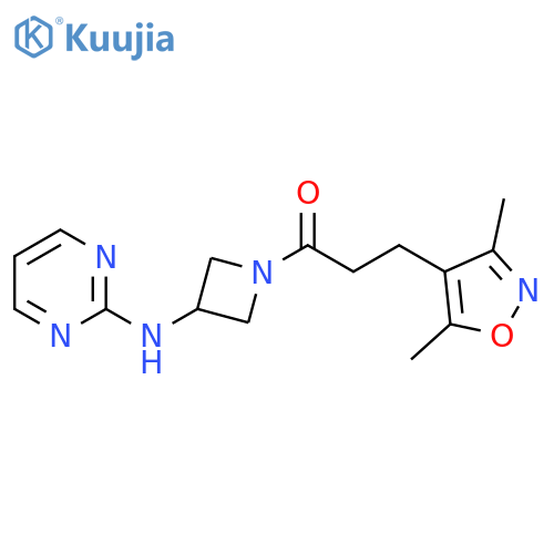 3-(3,5-dimethyl-1,2-oxazol-4-yl)-1-{3-[(pyrimidin-2-yl)amino]azetidin-1-yl}propan-1-one structure