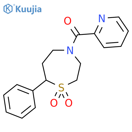 7-phenyl-4-(pyridine-2-carbonyl)-1lambda6,4-thiazepane-1,1-dione structure