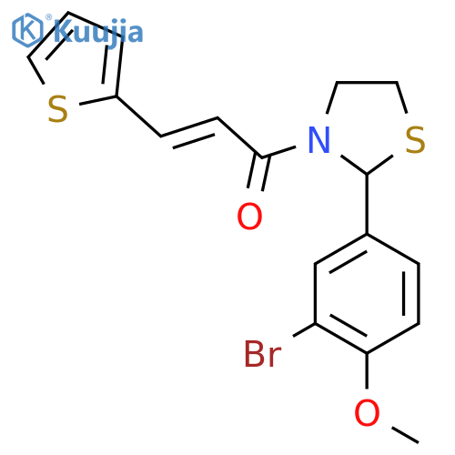 (E)-1-(2-(3-bromo-4-methoxyphenyl)thiazolidin-3-yl)-3-(thiophen-2-yl)prop-2-en-1-one structure