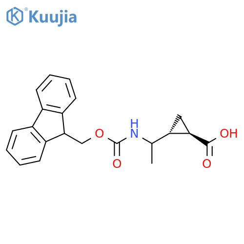 (1R,2R)-2-[1-[[(9H-Fluoren-9-ylmethoxy)carbonyl]amino]ethyl]cyclopropanecarboxylic acid structure