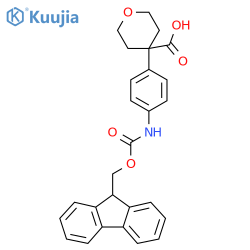 4-4-({(9H-fluoren-9-yl)methoxycarbonyl}amino)phenyloxane-4-carboxylic acid structure