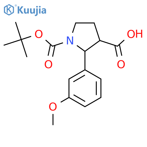 1-(tert-butoxy)carbonyl-2-(3-methoxyphenyl)pyrrolidine-3-carboxylic acid structure