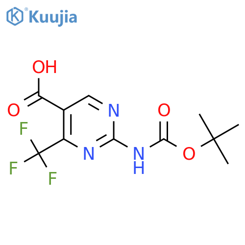 2-{[(Tert-butoxy)carbonyl]amino}-4-(trifluoromethyl)pyrimidine-5-carboxylic acid structure
